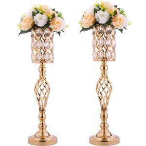 2pcs Gold Vases for Wedding Centerpieces for Tables, 24in Metal Diamond Crystal Flower Stand for Wedding Decorations for Reception Party Dining Room Living Room Decor