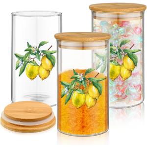 Layhit 3 Piece Lemon Glass Canister Set 24oz Borosilicate Jars with Airtight Bamboo Lids Lemon Decoration Kitchen Storage for Coffee Tea Flour Cookies Farmhouse Countertop Decoration