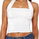ForeFair Women Halter Neck Backless Crop Top Sexy Y2K Sleeveless Tank Top Open Back Slim Fit Tops (XS, White)