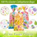5 x GOMANCHE Easter Cellophane Candy Bags, 100pcs Easter Treat Bags with 100pcs Gold Twist Ties, Easter Candy Goodie Treat Bags for Kids Easter Party Favor Supplies
