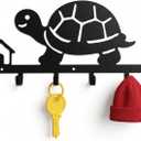 Turtle Wall Hook & Key Holder, Black, 13.2 Inch | 6 Hooks, Wall Mount, Kids Key Organizer, Metal, Entryway Key Rack