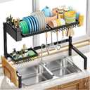 YKLSLH Over The Sink Dish Drying Rack 2 Tiers, for All Sinks (26.57"-35"),Expandable Large Capacity Sink Rack, Metal Drying Rack for Kitchen and Family Use (Black)