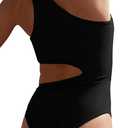 Women's One Piece Ribbed Swimsuit One Shoulder Cutout Swimwear Sexy Bathing Suit (Black, S)