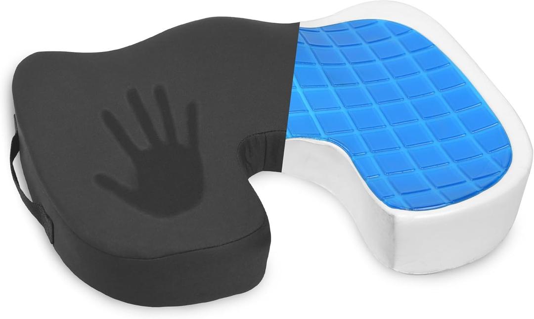 Elantrip Gel-Enhanced Memory Foam Seat Cushion, Ergonomic, Non-Slip Comfort Pad for Office, Car, Gaming Chairs - Cooling Design for Coccyx, Back, Sciatica Pain Relief with Washable Black Cushion