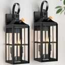 Bdrofn 2 Pack 19" Large Outside Modern Wall Sconce Light Fixture Dusk to Dawn, Industrial Porch Light Wall Mount with Glass, Waterproof Farmhouse Exterior Lamp Lighting Bulbs Included (Black)