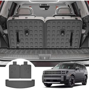 AOMSAZTO Cargo Mat Compatible with 2024 2025 Hyundai Santa Fe Cargo Liner and Backrest Mats - TPE All Weather Protector Cargo Mat Trunk Mat for Hyundai Santa Fe Accessories