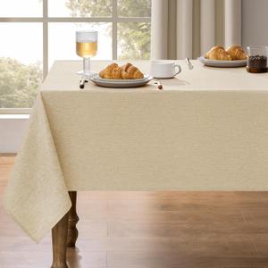 Decorelia Faux Linen Rectangle Tablecloth for Dining Room,Outdoor Coffee Wrinkle Resistant Washable Table Cloth Covers for Kitchen, Picnics, Party,(Oblong,52 x 70 Inch (4-6 Seats), Beige)