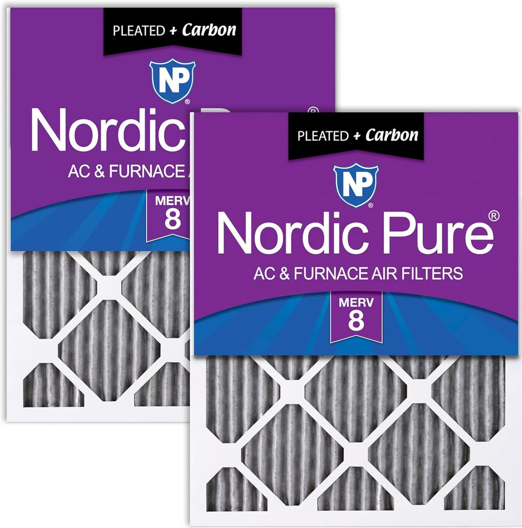 Nordic Pure 12x20x1 (11 1/2 x 19 1/2 x 3/4) Furnace Air Filters MERV 8 Pleated Plus Carbon 2 Pack