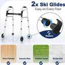 Folding Walkers for Seniors with 2 Skis and 5" Wheels, Lightweight Adult Rolling Walker, Supports Up to 350 Pounds, Adjustable Height, Aluminum Standard Walker, Silver