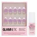 Glamnetic Press On Nails & Brush On Nail Glue Bundle - Fairy Dust | Short Oval Beige-Pink Nails with a Velvet Metallic Finish | 15 Sizes - 30 Nail Kit with Glue