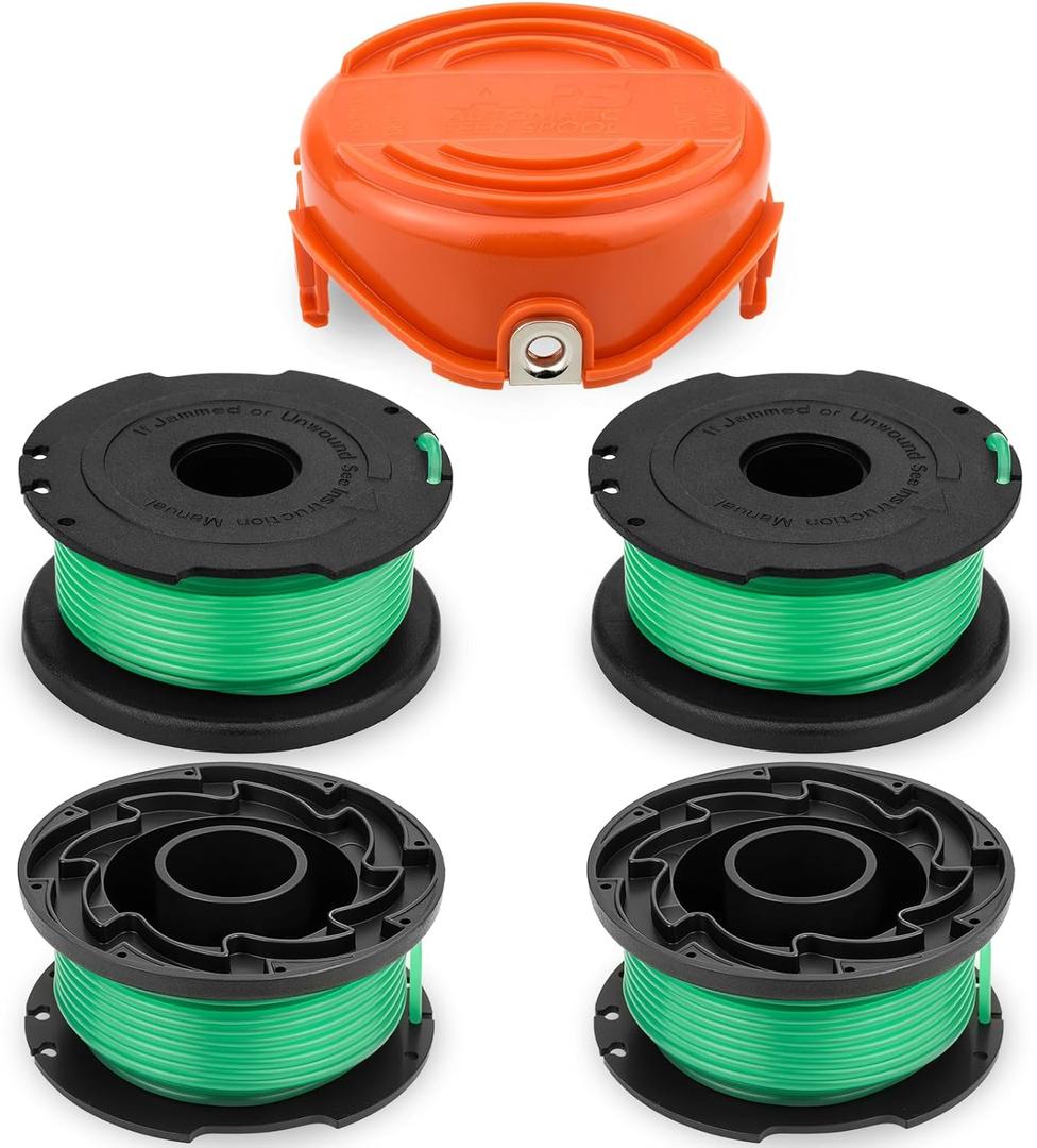 SF-080 String Trimmer Spool for Black+Decker GH3000 LST540 GH3000R LST540B Weed Eater, .080" Edger Refills Line, Auto-Feed Single Trimmer Line (4 Spool, 1 Cap)