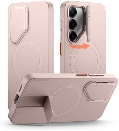 SURITCH for Samsung Galaxy S25+ Plus Phone Case, Magnetic Shockproof Protective Cover with Camera Cover & Adjustable Metal Kickstand for Galaxy S25+ Plus(2025)-Sakura Pink