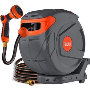 Retractable Garden Water Hose 82ft 1/2 inch, Wall Mounted Hose Reel with Automatic Rewind System, Any-Length Lock & Spray Nozzle for Efficient Yard Work