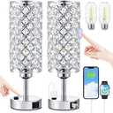 Crystal Lamp Touch Control  Sliver Crystal Table Lamps with USB C+A Ports & AC Outlet, 3-Way Dimmable Nightstand Touch Lamp, Modern Bedside Table Lamp for Bedroom