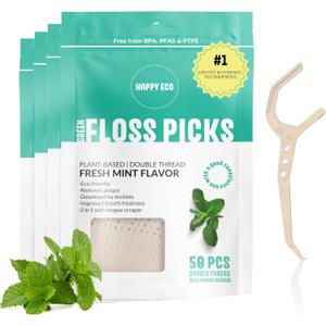 Biodegradable Floss Picks (200pcs) - Natural, Vegan, Sustainable, Reusable Dental Floss - Shred Resistant and Nontoxic Plant-Based Material Dental Floss Picks