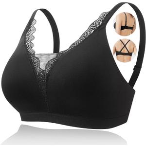 Post-Surgery Mastectomy Bra Breast Prosthesis Breast Forms Artificial Fake Boobs Bralette Daily Bra (X-Large, Black)