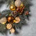 YULETIME 20-inch Christmas Wreath, Battery Operated Holiday Wreath with 20 Fairy Lights, Golden Baubles & Berries, Pine Cones, Golden Leaves, Frosted Spruce Branches and Pine Needles (Gold)