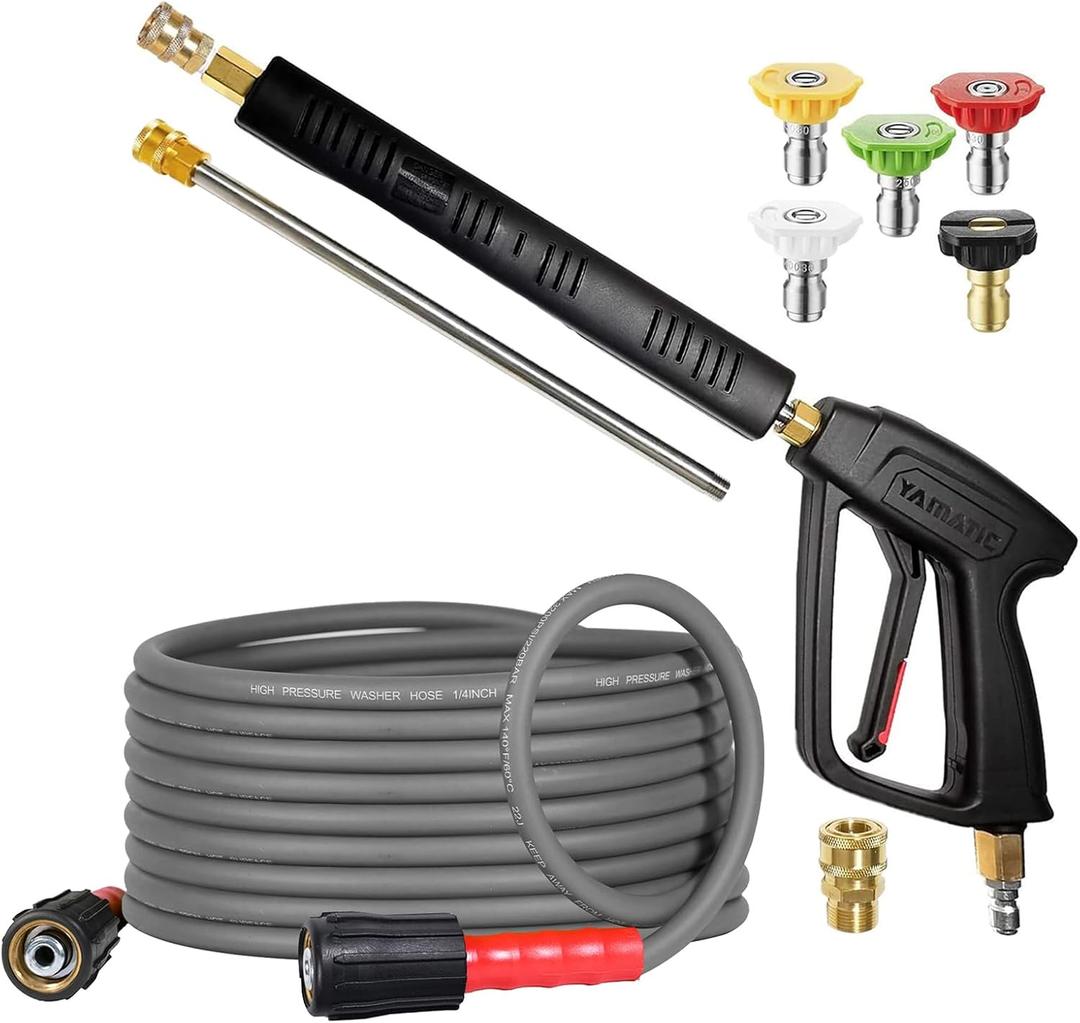 YAMATIC Pressure Washer Gun and Hose, 25 FT Flexible Hose with Stainless Steel Extension Power Washer Wand, 3/8" Swivel Quick Connect & M22-14mm Adapter Replacement for Ryobi Simpson Honda (Grey) YAMATIC Pressure Washer Gun and Hose, 25 FT Flexible Hose with Stainless Steel Extension Power Washer Wand, 3/8" Swivel Quick Connect & M22-14mm Adapter Replacement for Ryobi Simpson Honda (Grey)