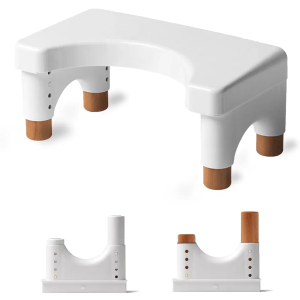 Poop Stool Toilet Stool Adults for Bathroom, 5.9" to 8.5" Adjustable Height Toilet Stool Squat Adult (White, Beechwood Feet)