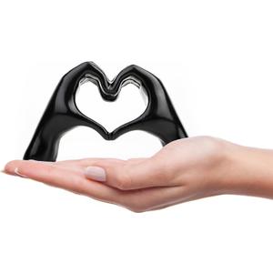 Small Heart Hands Sculpture Decor for Living Room Bedroom Bookshelf Coffe Table and Office Display, Love Finger Statue Modern Aesthetic Home Decor, Unique Gift for Wedding Christmas Birthday (Black)