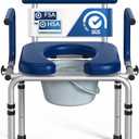 Drop Arm Bedside Commode, Commode Toilet with Padded Seat and Backrest, 400lbs Capacity, 6.3QT Removable Bucket and Splash Guard, Adjustable Height Portable Toilet for Adults, Blue