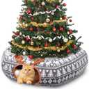 Christmas Cat Tunnel Bed - Cat Tunnels Christmas Tree Skirt for Indoor Cats - Soft Plush Cats Donut Cave with Washable Mat, Pet Play Toy Xmas Decor for Kitten, Rabbit, Puppy, Small Animal (Large, Grey)