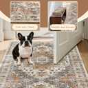 Madane Washable Area Rug 2x4, Small Entryway Rug Non-Slip Vintage Door Mat Indoor Entrance, Low Pile Floor Carpet Runner for Inside Front Door Kitchen Entry Laundry, Turmeric/Grey