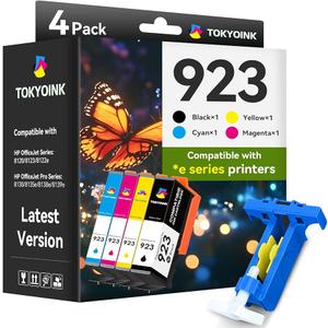 TOKYOINK 923 Ink Cartridges Combo Pack 4 Pack Replacement for HP923 923 Ink Cartridges for OfficeJet 8120 8122e 8123 OfficeJet Pro 8130 8135e 8138e 8139e Printer Latest Version Without Chip 4 Pack