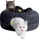 CATTASAURUS Peekaboo Cat Cave for Multiple & Large Cats Up to 30-45 Lbs, Scratch Detachable & Washable Tunnel Bed, Comfy Donut Cat Cave (Dark Gray, Large)