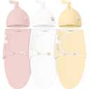 KeaBabies 3-Pack Swaddles for Newborns, Girls, Boys with Hats - Organic Soft Baby Sleep Sacks, Breathable Baby Swaddle 3-6 Months Beanies Set, Premie Infant Sleep Sack 0-3 Months (Daffodil) (One Size)