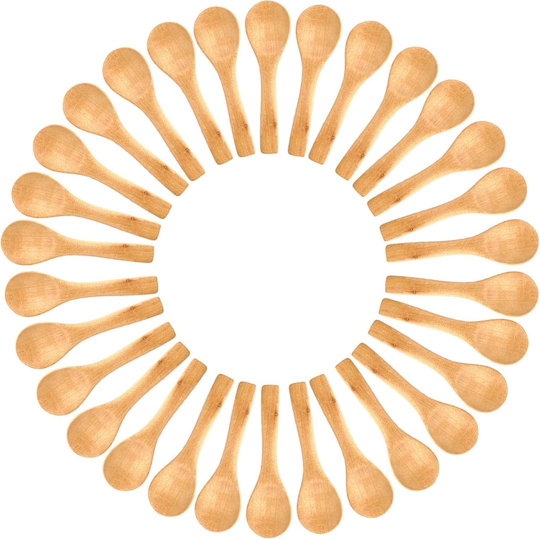 Small Wooden Spoons 50 PCS Mini Wooden Spoons for Body Scrubs/Sugar Scrubs/Spices/Ice Cream/Bath Salts, 3.93inch Little Wooden Spoon (Bright Brown)