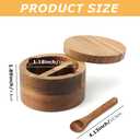 Wood Salt and Pepper Bowl, AcaciaWood Salt Cellar with Built-in Spoon and Magnetic Swivel Lid, Container Holder to Storage Pepper Spice, L