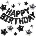 CANREVEL Happy Birthday Banner 13pcs 16 Inch Mylar Foil Letters with 12pcs Star Balloons Birthday Party Decorations for Kids and Adults - 3D Black (Black Set)