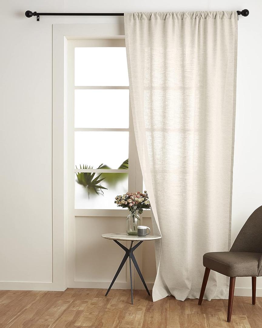 Solino Home Light Natural Linen Curtain 52 x 84 Inch, Light Filtering Rod Pocket Curtain 84 Inch, 100% Pure Linen European Flax Window Treatment Panel for Living Room, Bedroom
