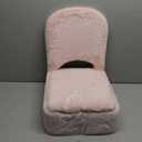 GREENSTELL Small Vanity Stool Chair with Storage and Folding Back, 13.4" x 15" x 30" Square Faux Fur Soft Ottoman, 4 Metal Legs with Anti-Slip Feet, Furry Padded Seat for Makeup, Bedroom, Pink