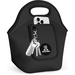 Sports rabbit Insulated Neoprene Lunch Bag for Women Foldable Lunch Tote with Front Pocket for Phone & Keys Reusable, Lightweight, Waterproof, Easy Clean Ideal for Work, Travel, Picnic (Black)