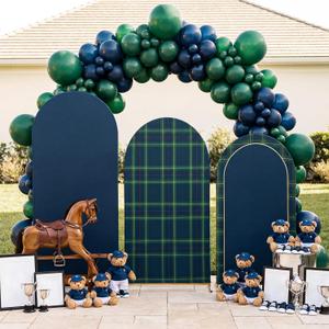 Chunful 3 Pcs Tartan Arch Backdrop Cover Baby Shower Photo Background Decor 2-Sided Round Top Elegant Buffalo Plaid Backdrop Arch Cover for Wedding Birthday Party Decoration 6 ft/5 ft/4 ft (Dark Blue)