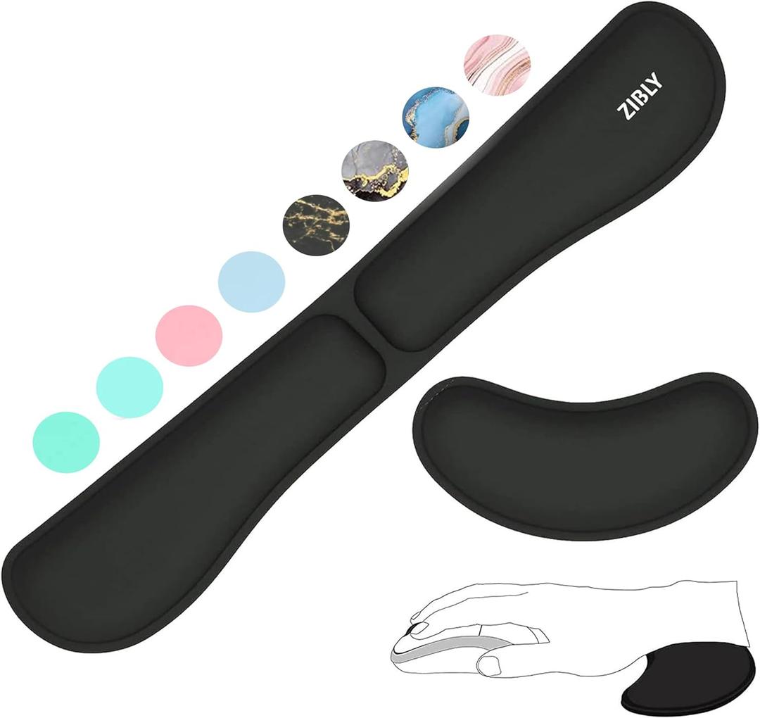 Zibly Ergonomic Gel Keyboard Wrist Rest & Mousepad Rests for Computer, Silky Memory Foam for Typing (Black Combo)