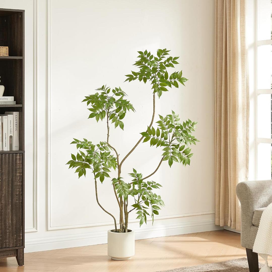4FT Artificial Sumac Tree in White Pot, Real Touch Silk Faux Plant Indoor Outdoor - Lifelike Fake Tree for Home, Office, Living Room, Lobby, Patio Decor