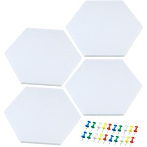 PATIKIL Hexagon Felt Board Tiles, 4 Pack Self Adhesive Wall Bulletin Pin Board with Push Pins for Photos Memos Home Office Classroom Decor, White
