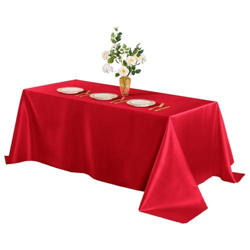 Horbaunal Red Satin Tablecloth 60 x 102 Inches Rectangle Satin Table Cover Bright Silky Table Cloth Smooth for Wedding Party Banquet