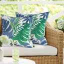 Pack of 2 Outdoor Waterproof Pillow Covers ONLY, Square Decorative Double Printed Pillow Cases for Patio Couch Porch Chairs (18 x 18 in,Islamorada Blue Green)