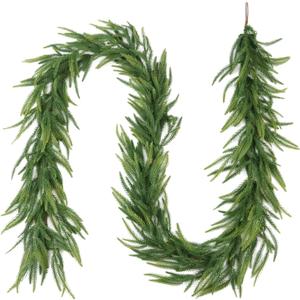 9ft Christmas Garland, Real Touch Norfolk Pine Garland for Decoration Christmas, Artificial Faux Greenery Garland for Mantle,Outdoor,Stairs Railing,Wall,Table,Indoor