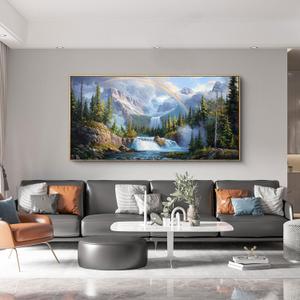XLSJERST Waterfall Wall Art - Natural Picture Lake Landscape Large Paintings Artwork for Walls Canvas Wall Art for Living Room Bedroom Home Decor - 48x24 Inches (Green)
