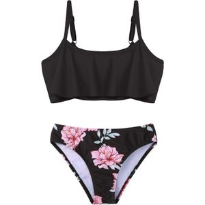 Arshiner Girls Swimsuit Two Pieces Bikini Set Ruffle Bathing Suits Flounced Tankini Swimwear (13-14 Years, Pat1)