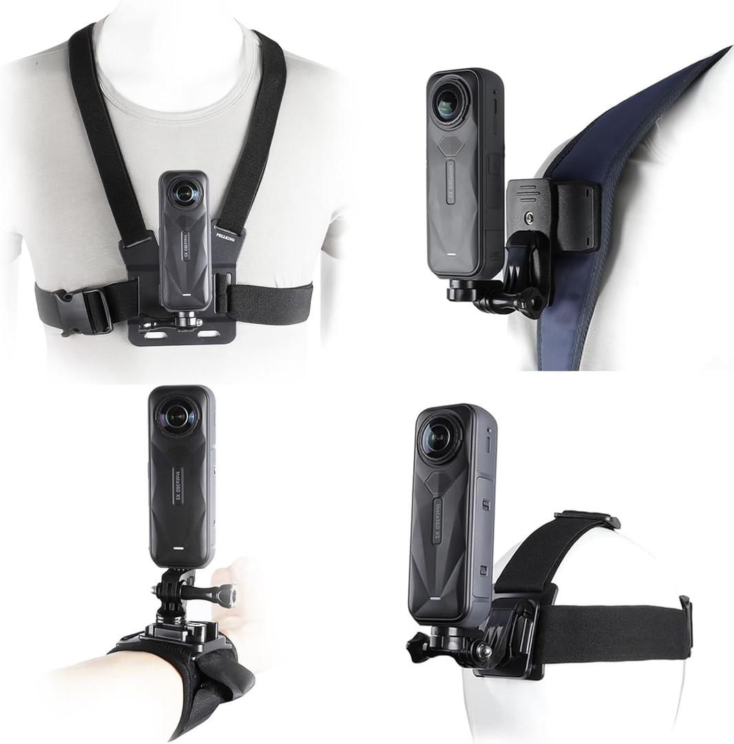Accessories Kit for Insta360 One X5/X4/X3/X2/X, One R, X and GoPro Hero 9,New Quick Release Head Strap Mount + Chest Mount Harness + Backpack Clip Holder + 360Rotating Wrist Strap