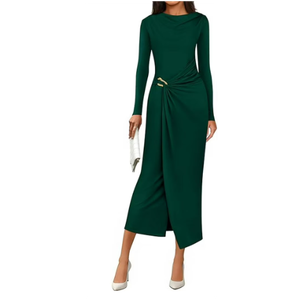 PRETTYGARDEN Women's Fall Wedding Guest Cocktail Midi Dresses Elegant Long Sleeve Bodycon Ruched Dress Fashion Clothing
Size Small