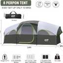 CAMPROS CP 8 Person Camping Tent, Room Divider, Rainfly, Weather Resistant | Family tent with 5 large mesh windows, double-layer design, and a carry bag, 14' x 9' x 72"(H)