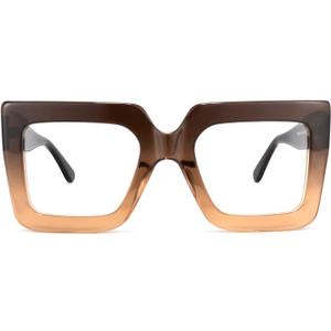 Zeelool Readers Thick Oversized Square Reading Eyeglasses for Women with Standard Anti-Reflective Coating Brandon VFP0306 (Tawny)