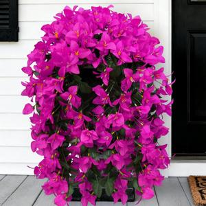 Faux Bougainvillea Artificial Flowers Plants for Outdoor Outside Summer UV Resistant, 2 PCS Fake Silk Long Trailing Vines for Front Door Porch Planter Balcony Patio Garden Decoration